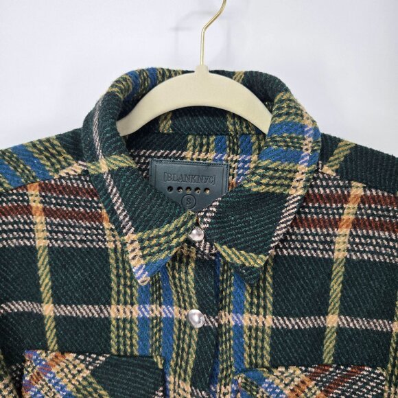 Blank NYC Green Plaid Crop Shacket with Fringe Jacket Women's Size Small FLAWED - Picture 3 of 11